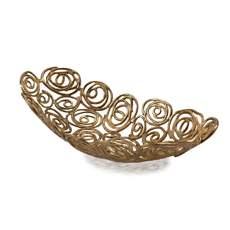 20" Gold Aluminum Abstract Circles Oval Decorative Bowl