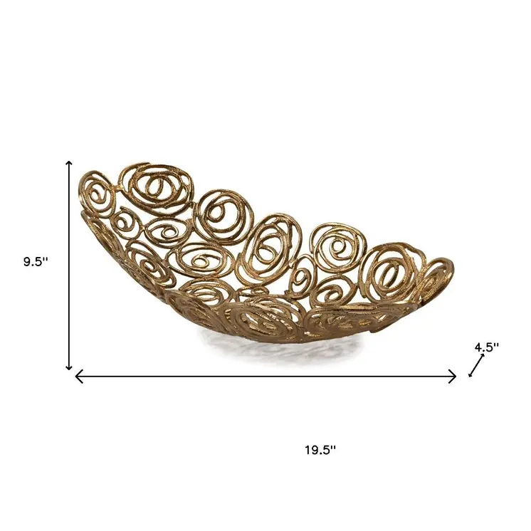 20" Gold Aluminum Abstract Circles Oval Decorative Bowl