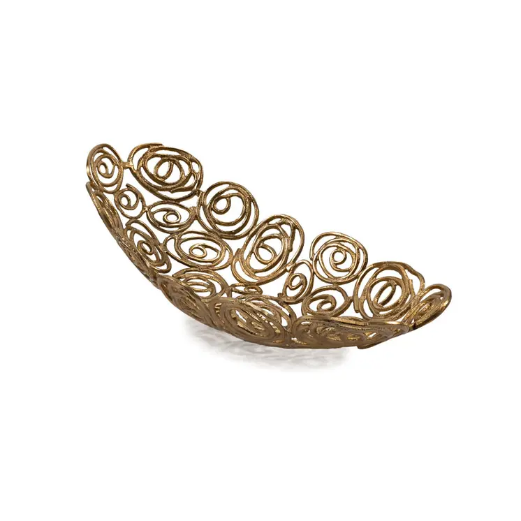 16" Gold Aluminum Abstract Circles Oval Decorative Bowl