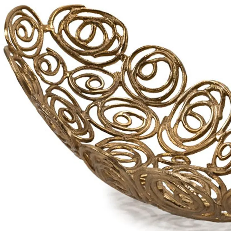 16" Gold Aluminum Abstract Circles Oval Decorative Bowl