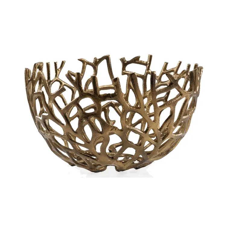 14" Gold Aluminum Coral Decorative Round Bowl