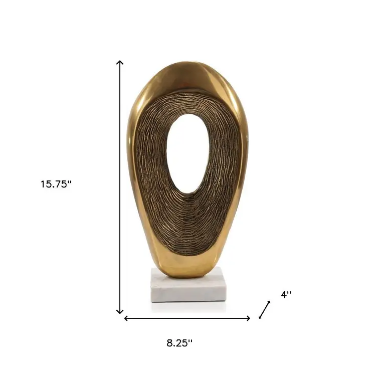 16" Gold And White Aluminum And Marble Abstract Tabletop Sculpture