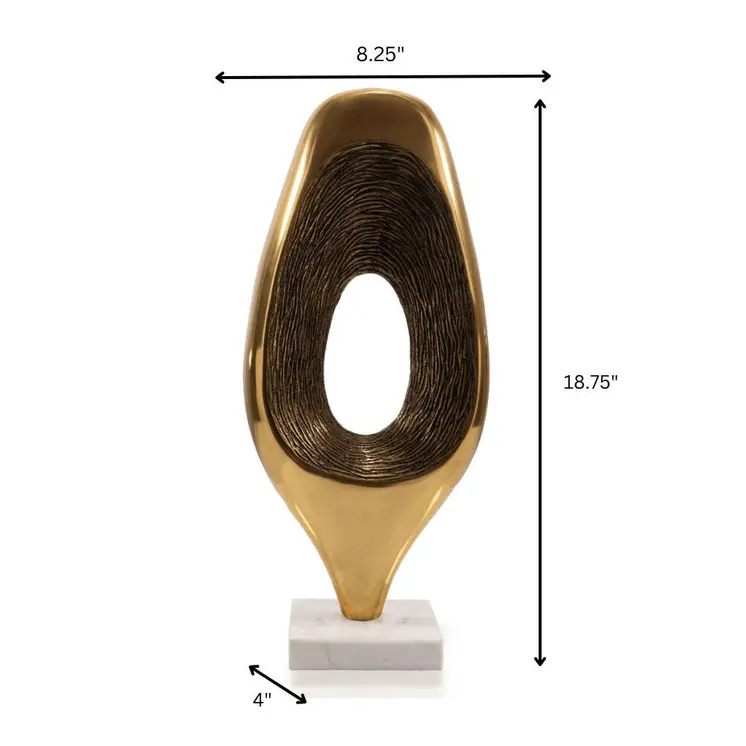 19" Gold And White Aluminum And Marble Abstract Tabletop Sculpture