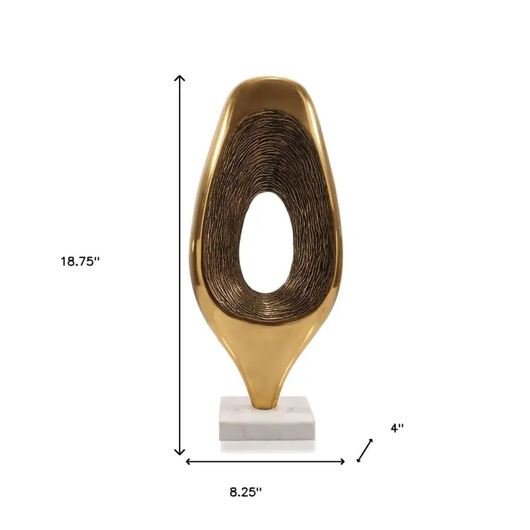 19" Gold And White Aluminum And Marble Abstract Tabletop Sculpture