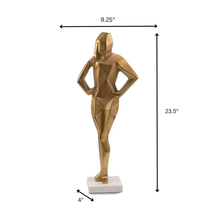 24" Gold And White Aluminum And Marble Woman Tabletop Sculpture