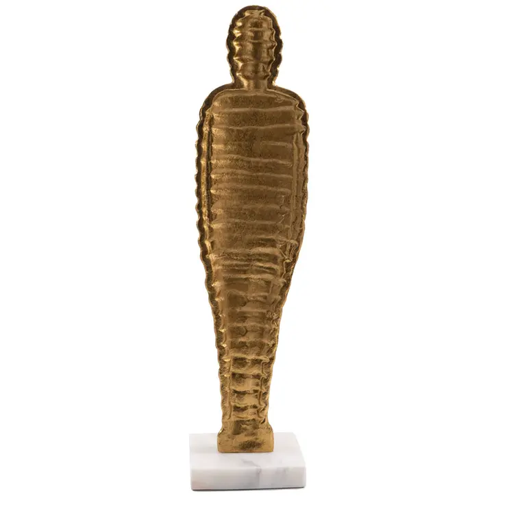 21" Gold And White Aluminum And Marble Mummy Tabletop Sculpture