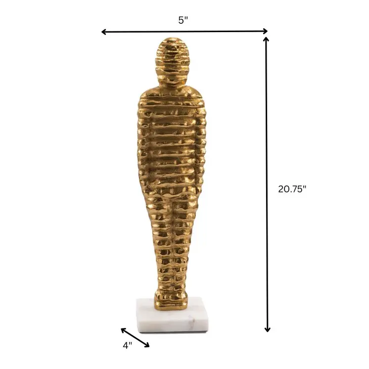 21" Gold And White Aluminum And Marble Mummy Tabletop Sculpture