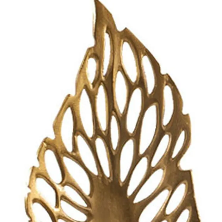 28" Gold And White Aluminum And Marble Leaf Tabletop Sculpture