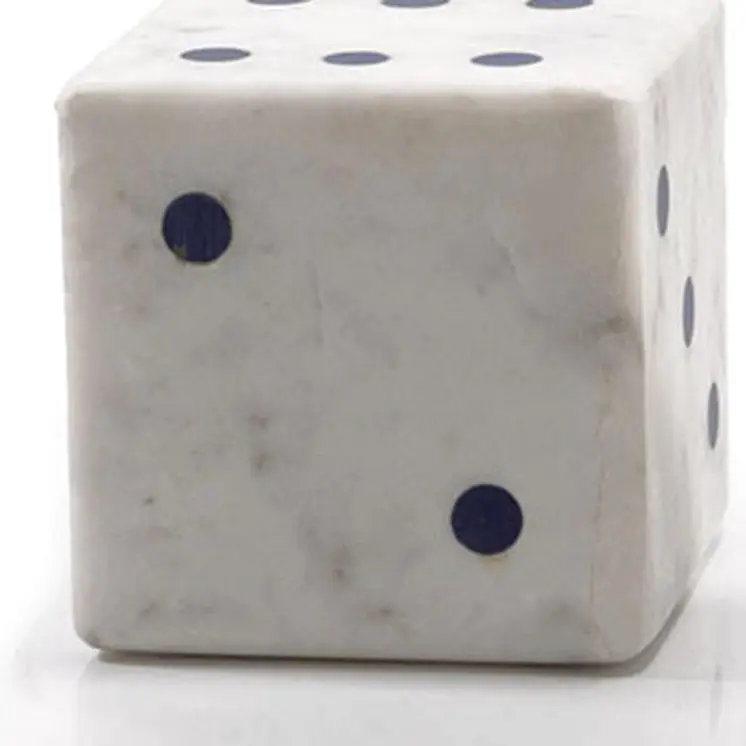 Set of Two White Marble Hand Painted Dice Tabletop Sculpture