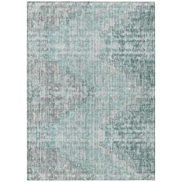 3' X 5' Teal Blue And Ivory Geometric Washable Indoor Outdoor Area Rug