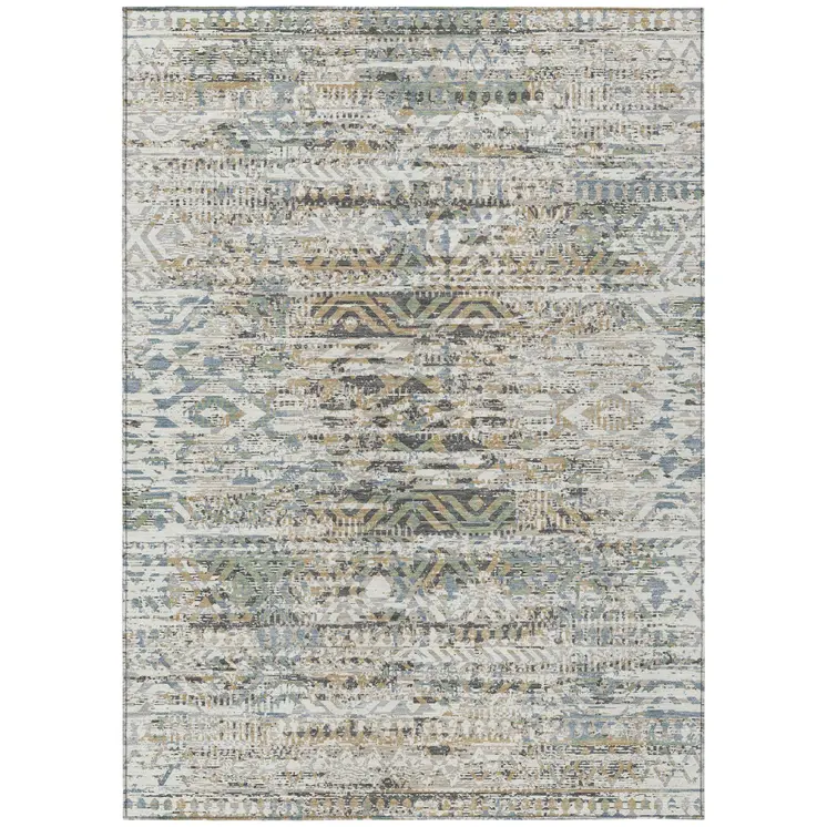 3' X 5' Ivory And Beige Moroccan Washable Indoor Outdoor Area Rug