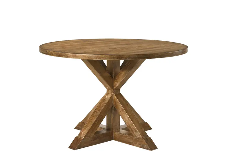 48" Oak Wood Cross Leg Base Round Top Dining Table