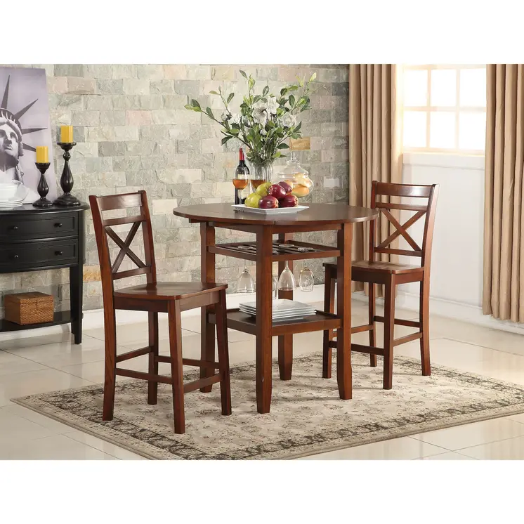 40" Brown Wood Drop Leaf Round Top Extendable Dining Table
