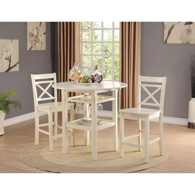 40" Cream Wood Drop Leaf Round Top Extendable Dining Table