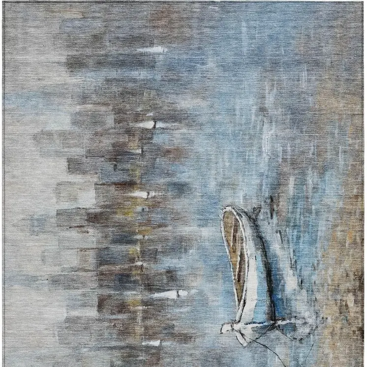 9' X 12' Blue And Beige Nautical Washable Indoor Outdoor Area Rug
