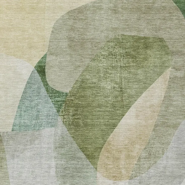 3' X 5' Artichoke Green And Taupe Abstract Washable Indoor Outdoor Area Rug