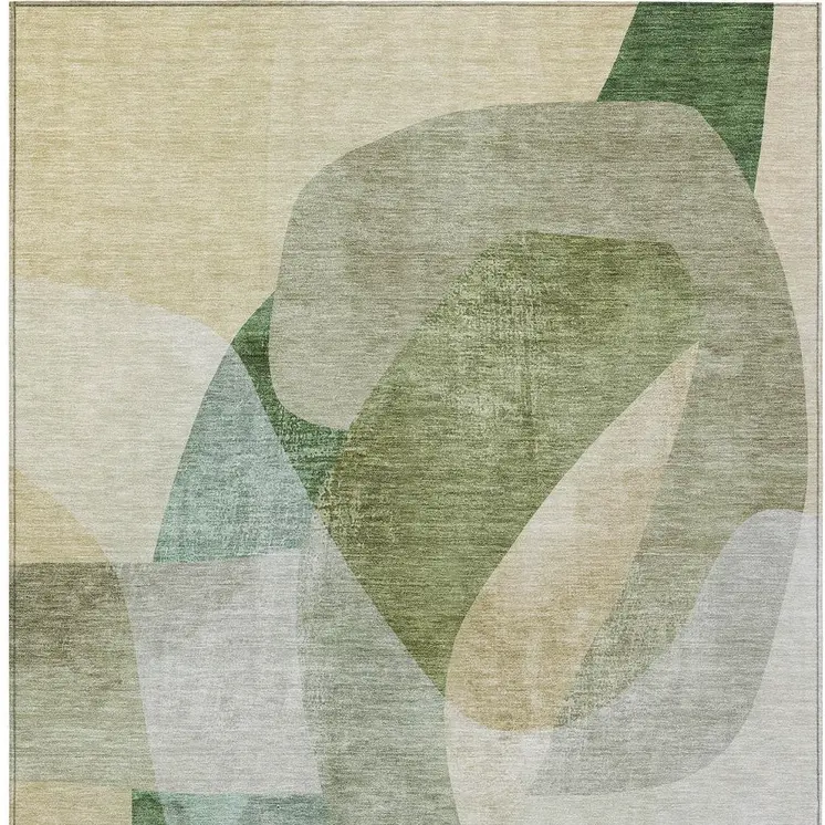 5' X 8' Artichoke Green And Taupe Abstract Washable Indoor Outdoor Area Rug