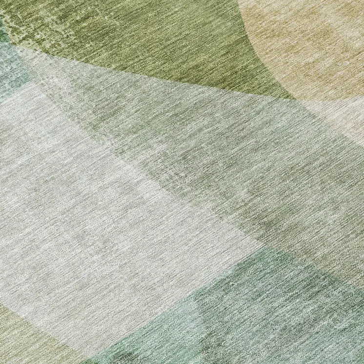 8' Artichoke Green And Taupe Round Abstract Washable Indoor Outdoor Area Rug