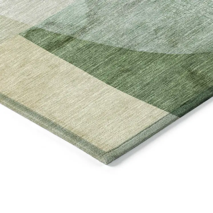 8' X 10' Artichoke Green And Taupe Abstract Washable Indoor Outdoor Area Rug