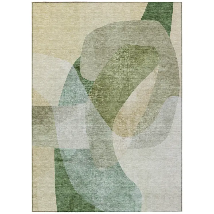 9' X 12' Artichoke Green And Taupe Abstract Washable Indoor Outdoor Area Rug