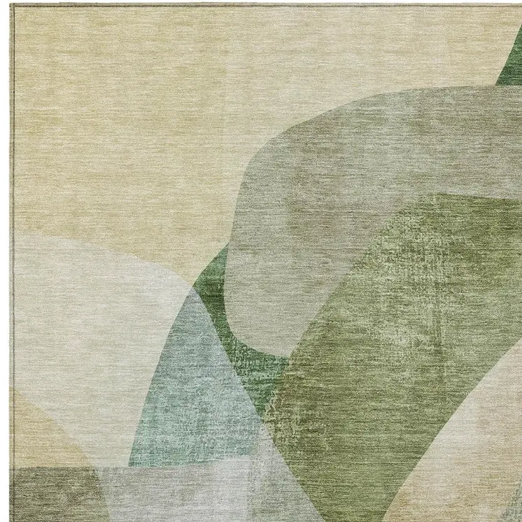 9' X 12' Artichoke Green And Taupe Abstract Washable Indoor Outdoor Area Rug
