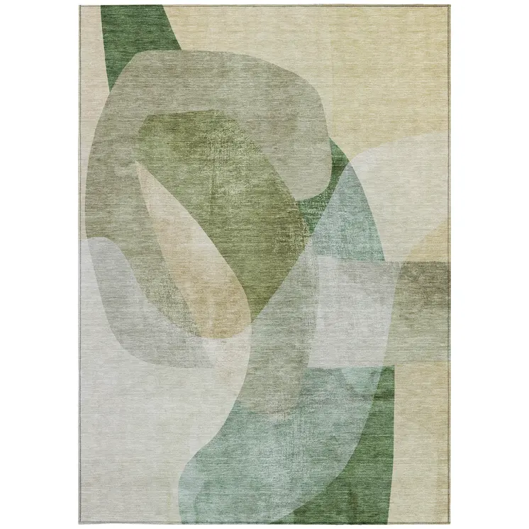 10' X 14' Artichoke Green And Taupe Abstract Washable Indoor Outdoor Area Rug