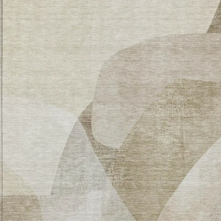 3' X 5' Beige And Taupe Abstract Washable Indoor Outdoor Area Rug