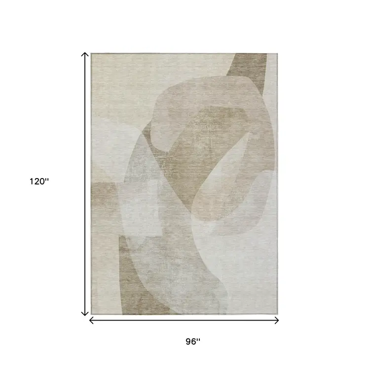 8' X 10' Beige And Taupe Abstract Washable Indoor Outdoor Area Rug