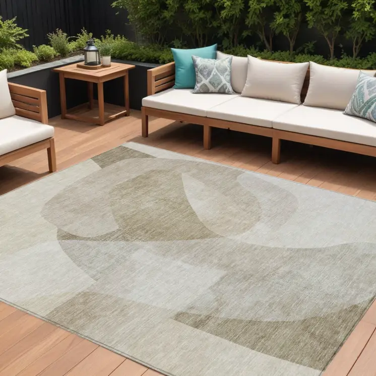 8' X 10' Beige And Taupe Abstract Washable Indoor Outdoor Area Rug