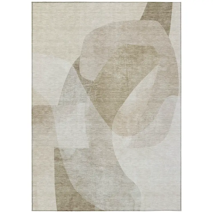 8' X 10' Beige And Taupe Abstract Washable Indoor Outdoor Area Rug