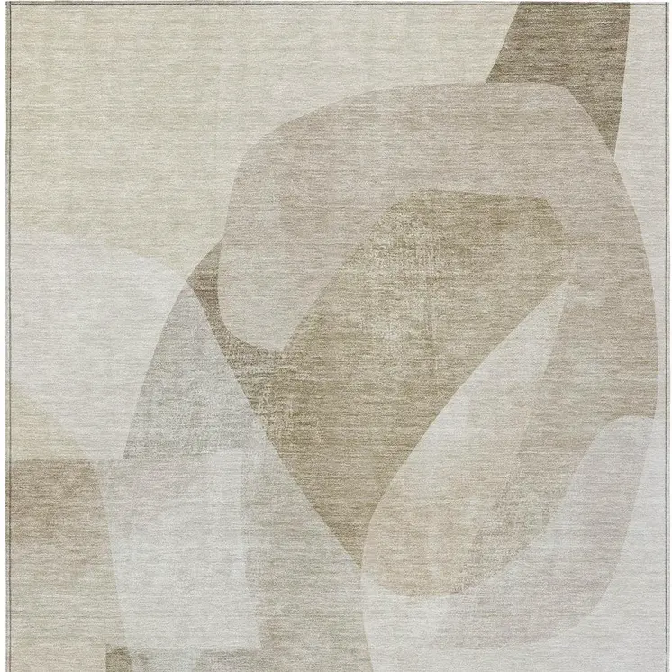 9' X 12' Beige And Taupe Abstract Washable Indoor Outdoor Area Rug