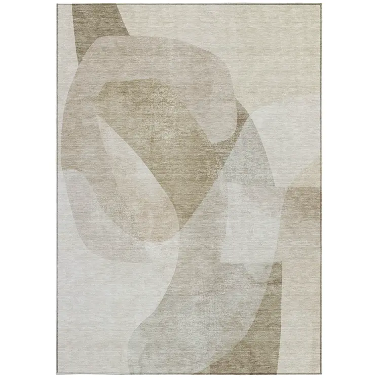 10' X 14' Beige And Taupe Abstract Washable Indoor Outdoor Area Rug