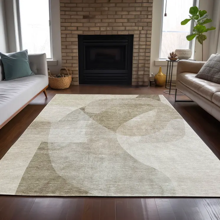 10' X 14' Beige And Taupe Abstract Washable Indoor Outdoor Area Rug