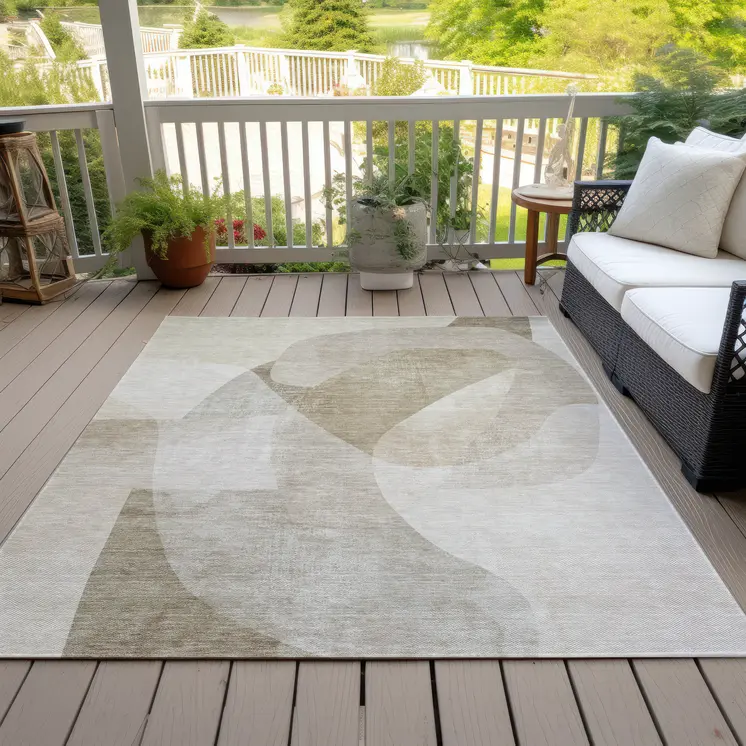 10' X 14' Beige And Taupe Abstract Washable Indoor Outdoor Area Rug