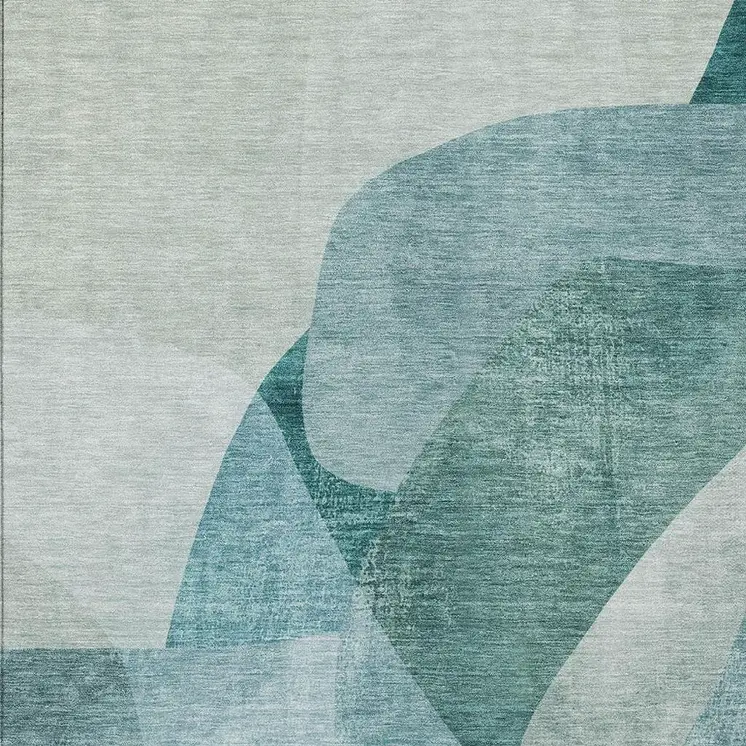 10' X 14' Teal Blue And Ivory Abstract Washable Indoor Outdoor Area Rug