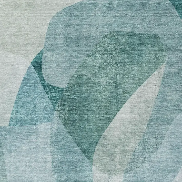 10' X 14' Teal Blue And Ivory Abstract Washable Indoor Outdoor Area Rug