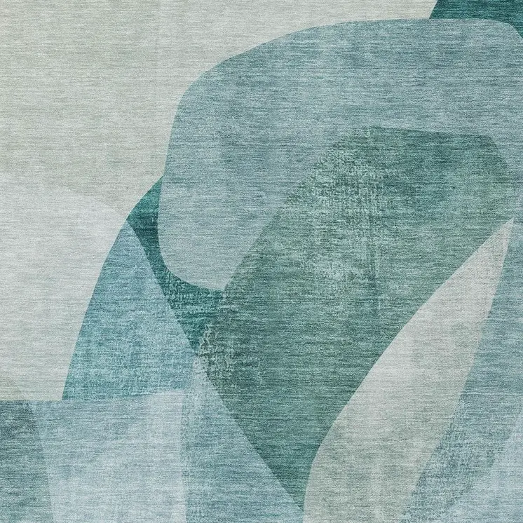 10' X 14' Teal Blue And Ivory Abstract Washable Indoor Outdoor Area Rug