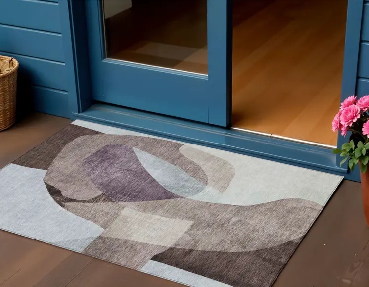 3' X 5' Brown And Taupe Abstract Washable Indoor Outdoor Area Rug