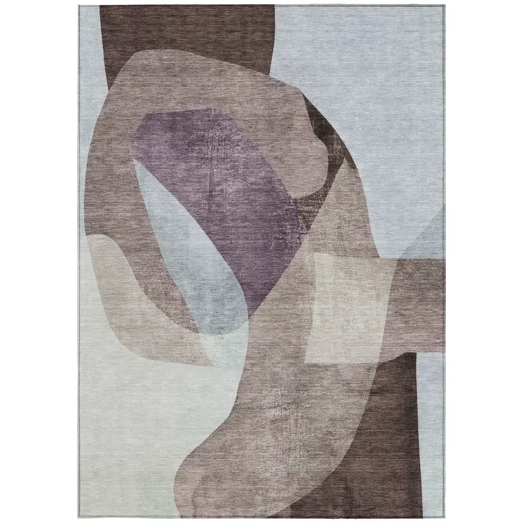 5' X 8' Brown And Taupe Abstract Washable Indoor Outdoor Area Rug