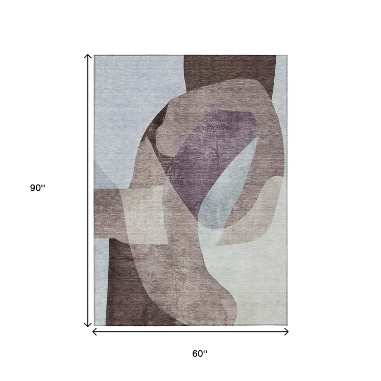 5' X 8' Brown And Taupe Abstract Washable Indoor Outdoor Area Rug