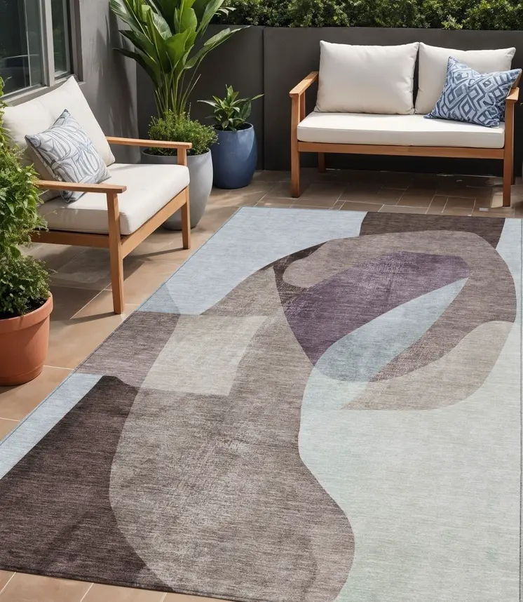 5' X 8' Brown And Taupe Abstract Washable Indoor Outdoor Area Rug