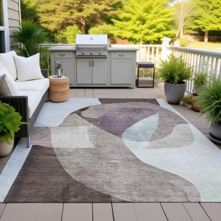 5' X 8' Brown And Taupe Abstract Washable Indoor Outdoor Area Rug