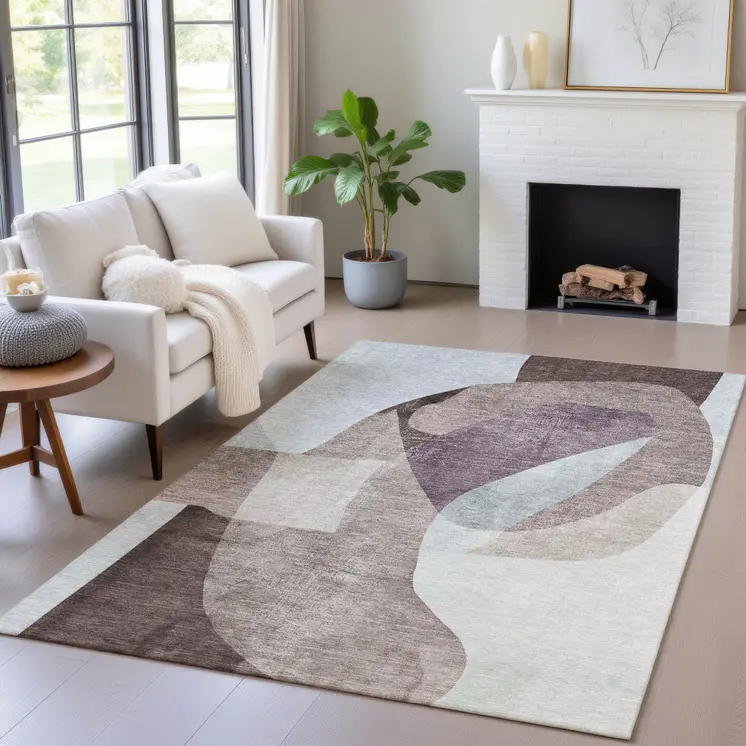 5' X 8' Brown And Taupe Abstract Washable Indoor Outdoor Area Rug