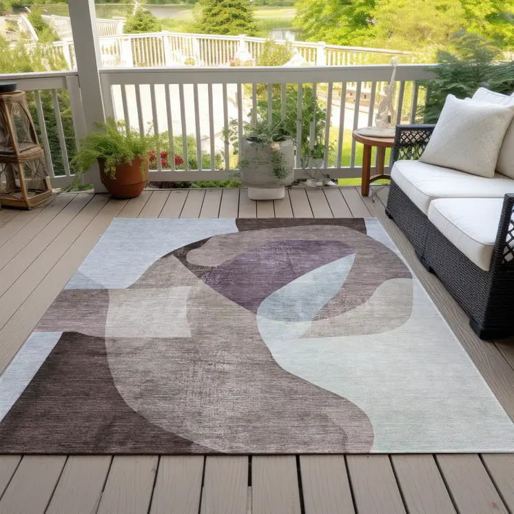 8' X 10' Brown And Taupe Abstract Washable Indoor Outdoor Area Rug