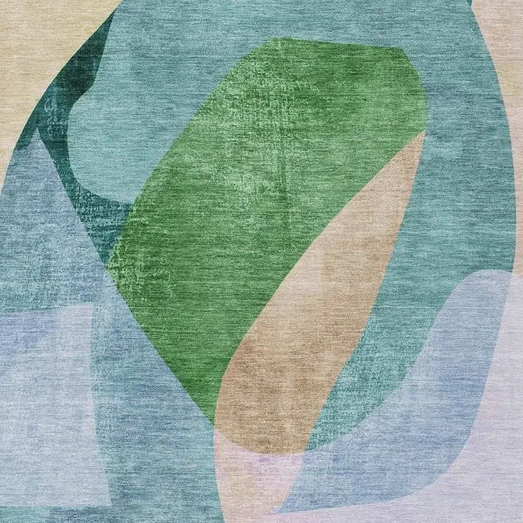 3' X 5' Green And Teal Blue Abstract Washable Indoor Outdoor Area Rug