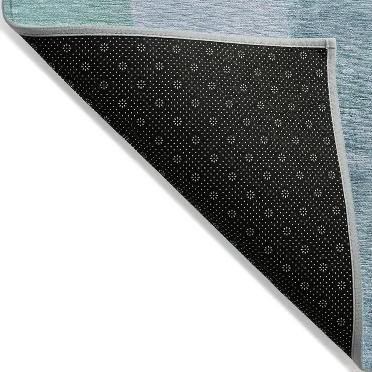 5' X 8' Green And Teal Blue Abstract Washable Indoor Outdoor Area Rug