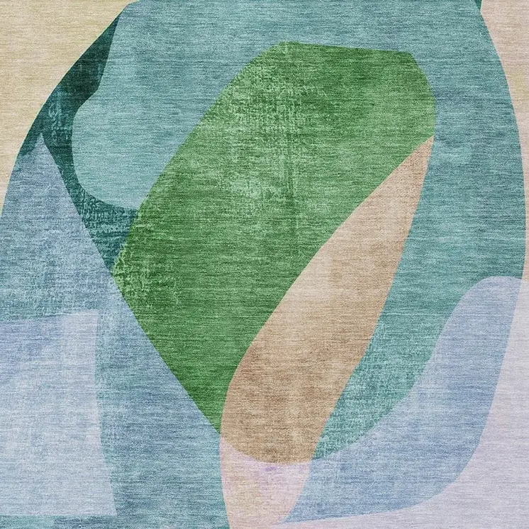 5' X 8' Green And Teal Blue Abstract Washable Indoor Outdoor Area Rug
