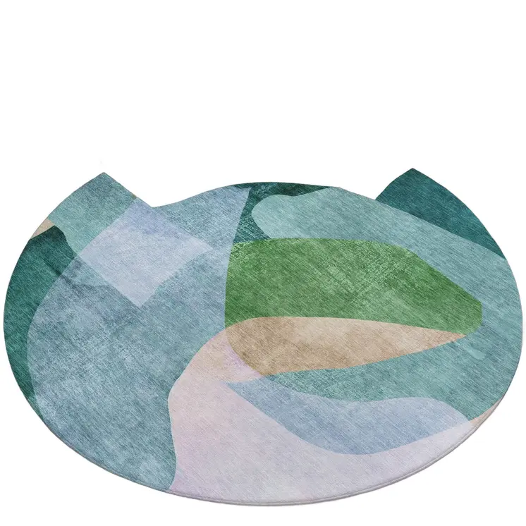 8' Green And Teal Blue Round Abstract Washable Indoor Outdoor Area Rug
