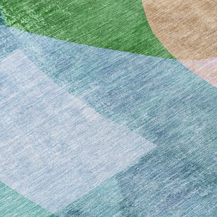 8' Green And Teal Blue Round Abstract Washable Indoor Outdoor Area Rug