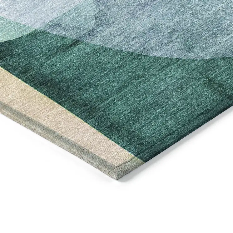8' X 10' Green And Teal Blue Abstract Washable Indoor Outdoor Area Rug